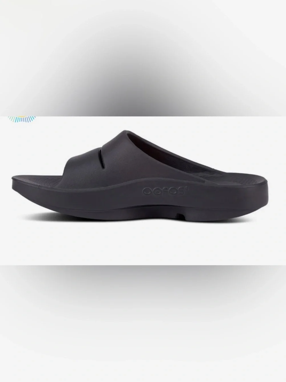 FITS 8 runs big OOFOS Women's Slide Sandal in black - Picture 3 of 5